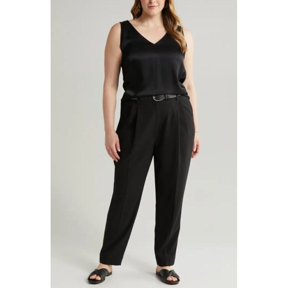Ekouaer Women Black Sleeveless Satin V Neck Tank Top Size L NWT